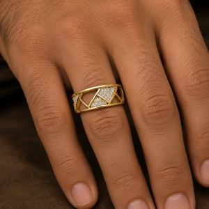 แหวนเพชรทรงกลมเพาะเลี้ยงในห้องปฏิบัติการ ทอง 14K 18K DEF VVS ประดับเพชรแบบฝัง แหวนวงกว้างลายฉลุเรขาคณิต เครื่องประดับชั้นดี ขายส่ง - Product Image 2