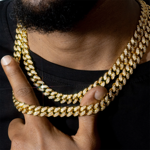 AMBER JEWELS T-642 Collier chaîne Hiphop plaqué or 14 carats avec diamant de laboratoire, unisexe, pour usage quotidien, taille brillant, sertissage griffe, IGI - Product Image 3