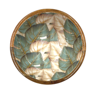 Ensemble de bols en bois de style classique avec motif de feuilles imprimé en émail pour les fêtes et les restaurants, vaisselle de service alimentaire pour la cuisine