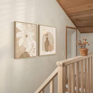 Décoration Murale Florale Bohème Neutre Faite à la Main Encadrée pour Chambre à Coucher, Ensemble de 2 Vases à Fleurs Beige, Impression UV sur Toile Minimaliste Bohème - Product Image 5