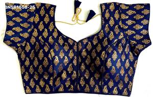 Proveedor de blusas acolchadas de manga corta, listas para usar, con trabajo Zari en toda la prenda y diseño Paisley Butti, de seda Banarasi de primera calidad, procedentes de la India. - Product Image 5