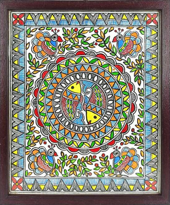 Pintura Madhubani Metálica 3D Hecha a Mano de Estilo Vintage, Decoración Tradicional Cultural del Bihar para el Hogar - Product Image 1