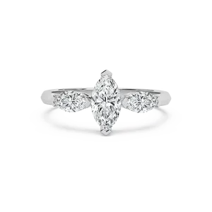 Anillo de compromiso con tres diamantes marquise de 1.50 quilates y diamantes laterales ovalados en oro rosa, oro blanco, oro amarillo, elegante. - Product Image 3