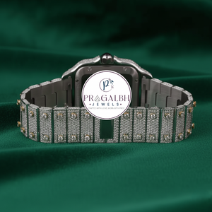 นาฬิกาเพชรหรู Pragalbh Jewels หน้าปัดแบบอาหรับ ตัวเรือนสแตนเลสสตีล ควอตซ์ สำหรับผู้ชายและผู้หญิง ประดับด้วยโมอิสซาไนต์ - Product Image 3