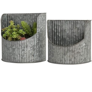 Wholesale Farmhouse Galvanized Metal Wall Pocket Planter Set Round Corrugated Iron Hanging Flower <b>Pot</b> for Indoor Outdoor - Product Image 3