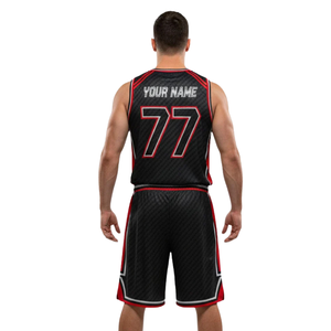 Ensemble uniforme de basket-ball pour hommes, maillot et short, col en V, sans manches, imprimé à fines rayures diagonales, bordure latérale contrastée, kit personnalisé avec nom et numéro - Product Image 2