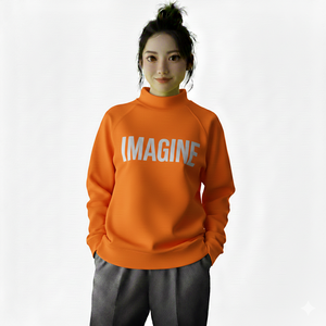 Sweat-shirt d'hiver oversize à col montant pour femme, confort quotidien, avec logo frontal, épaules tombantes, manches longues, tricoté pour un usage décontracté - Product Image 3