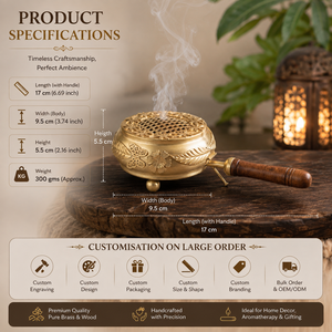 Brûleur d'encens artisanal en laiton avec poignée en bois, brûleur de charbon Bakhoor, brûleur d'Oud, encensoir, décoration d'intérieur, cadeau OEM ODM - Product Image 5