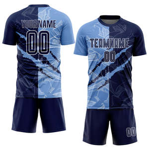 Custom Soccer Uniform Navy <b>Light</b> Blue Split Scratch Personalized Team <b>Name</b> Number Football Jersey Shorts Full Kit Men Youth - Product Image 1