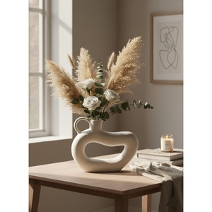 Handcrafted Nordic Minimalist Ceramic Flower Vase Modern Abstract Hollow Design For Pampas <b>Grass</b> & <b>Dried</b> Flowers Home & Office - Product Image 1