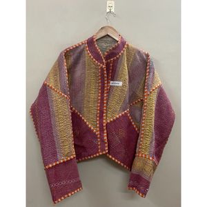 Multicolore, fait main, 100% coton, respirant, écologique, vintage, broderie Kantha, imprimé floqué, tricoté, patchwork, détail boutonné - Product Image 2