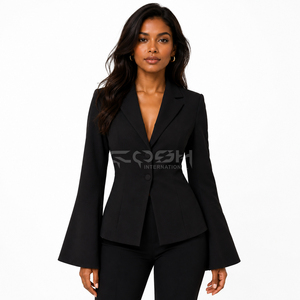 Chaqueta de poliéster antiarrugas de color sólido y corte ajustado con logotipo personalizado para mujer, de Cosh International Delta Sigma Greek Apparel, abrigo elegante. - Product Image 5