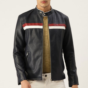 Chaqueta de Moto para Hombre de Cuero PU, Cuello Alto, Bloques de Color, Cierre de Cremallera, Corte Regular, para Otoño - Product Image 1