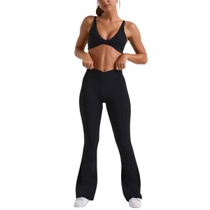Conjunto de yoga a cuadros de 2 piezas personalizado al por mayor, transpirable, de elastano/nailon, para gimnasio, entrenamiento, correr, con sujetador deportivo y leggings. - Product Image 2