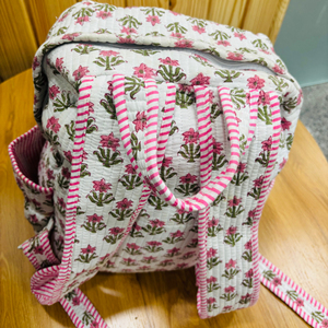 Premium cotton quilted backpack floral block print travel daypack lightweight women <b>college</b> office backpack custom size manufact - Product Image 4