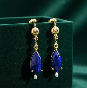 Pendientes de Plata de Ley 925 al por Mayor, Chapados en Oro de 18K, con Lapislázuli, Joyería para Mujer, Gema Curativa, Uso Diario - Product Image 4