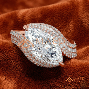 Classic 14K Rose Gold Marquise Cut Diamond Bridal <b>Ring</b> with <b>Split</b> Shank and Multi Row Diamond Band for Women - Product Image 1
