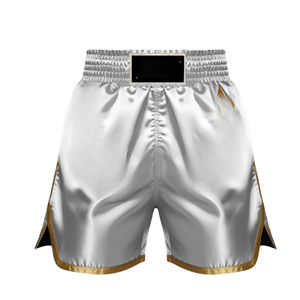 Shorts de boxe d'entraînement pour hommes 100% polyester, taille mi-haute, fermeture élastique, séchage rapide, respirant, logo personnalisé, jambe longue avec protection intégrale - Product Image 3