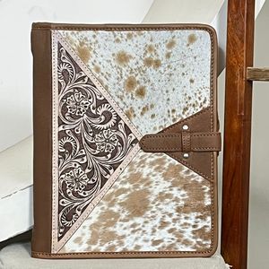Porte-documents en cuir de vachette artisanal tendance Super Septembre, design floral, classeur professionnel haut de gamme pour documents - Product Image 2