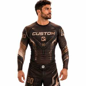เสื้อรัดกล้ามเนื้อ BJJ พิมพ์ลายโลโก้ตามสั่ง แห้งเร็ว สำหรับผู้ชาย พร้อมกางเกง MMA แขนยาว คุณภาพสูง - Product Image 1