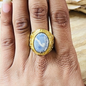 Trendy Best Design <b>Lapis</b> <b>Lazuli</b> <b>Rings</b> Boho Brass <b>Ring</b> Women 18k Gold Plated Filigree Swirl Cocktail Jewelry Wholesale/OEM/ODM - Product Image 4