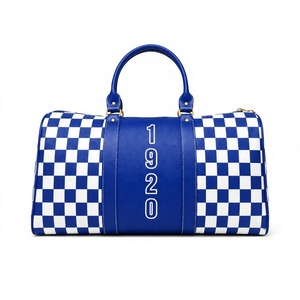 Bolsa de lona a cuadros azul Zeta Phi Beta de diseño personalizado, con cierre de cremallera 1920, bolsa de viaje de fin de semana, material PU duradero - Product Image 1