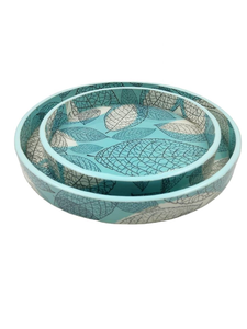 Ensemble de 2 plateaux de service faits à la main en bois MDF émaillé multicolore 7x7 9x9 pouces certifiés EPCH avec emballage personnalisé - Product Image 1