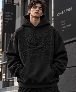 Men's Black Oversized <b>Winter</b> <b>Hoodie</b> Pullover Sweatshirt Streetwear 100% Cotton Fleece Anti-Wrinkle Breathable Wholesale Apparel - Product Image 4