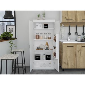 Varese Double Door Pantry Cabinet with Five White <b>Shelves</b> <b>Kitchen</b> Storage Solution - Product Image 5
