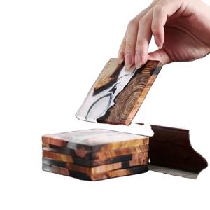Tapis de tasse à thé en bois frais en résine transparente très tendance, tampons au prix de gros, nouvelle vaisselle colorée, sous-verre de boisson - Product Image 1