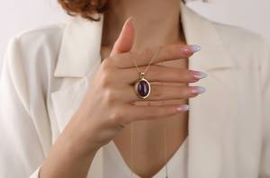 Collier en Améthyste Taille Ovale, Argent Sterling 925 Plaqué Or 14K, Pierre Précieuse Naturelle Délicate, Qualité Supérieure Certifiée IGI, Bijou Élégant - Product Image 4