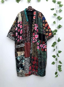 Handmade Silk Kantha Vintage Floral Breathable Soft 100% Cotton Kimono Robe Patchwork Jacket - Product Image 5