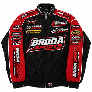 Custom Mens Black Red <b>Racing</b> <b>Jackets</b> Embroidered Logos Patches Motorsport Bomber OEM Private Label Clothing Manufacturer Factory - Product Image 1