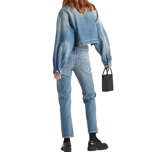 Custom wholesale Women's <b>Cropped</b> Organic <b>Denim</b> <b>Jacket</b> Oversized Casual Streetwear OEM Fashion Premium Outerwear Private label - Product Image 3