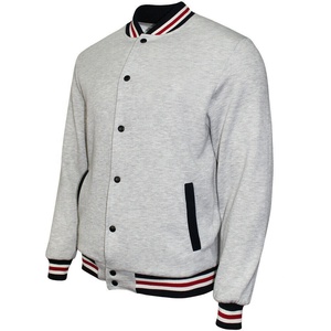 Men's Gray Varsity <b>Jacket</b> With Red <b>White</b> Black Trim Button Front Casual Baseball Style Fleece Material Autumn Wear - Product Image 2