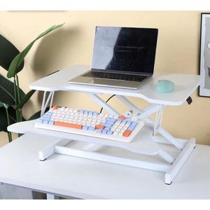 32-Inch White Dual Monitor Laptop Workstation Height <b>Adjustable</b> Dual Monitor Sit Stand Riser Wide Keyboard Tray <b>Computer</b> <b>Desk</b> - Product Image 1