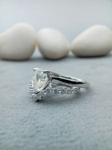 Bague de fiançailles solitaire fine et alliance d'éternité 14K/18K or blanc massif pour GIA certifié VVS Lab Grown Classic - Product Image 2