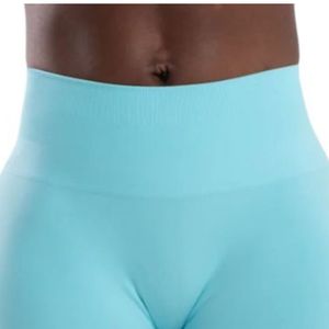 Shorts de compression sans couture bleu clair pour femme, taille mi-haute, extensibles, anti-transparence, pour la gym, l'entraînement, la course, le yoga et le fitness - Product Image 5