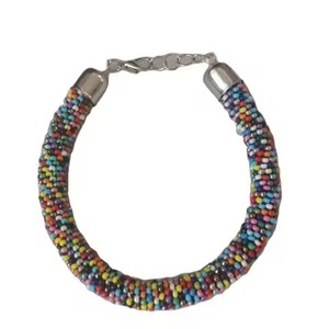 Vintage Style Seed Beads Embroidery <b>Bracelet</b> Premium Craft Design Soft Cotton Seed Beads Embroidered <b>Bracelet</b> Adjustable - Product Image 1