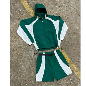 Ensemble survêtement léger en nylon coupe-vent avec veste et short, fermeture éclair réfléchissante, design contrastant en polyester, broderie 3D personnalisée - Product Image 2