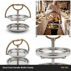 Rehausseur de buffet artisanal en acier inoxydable SS304 et laiton antique, 34 cm, décoratif et alimentaire, avec poignée en fonte Sarai, pour la décoration intérieure et les hôtels - Product Image 5