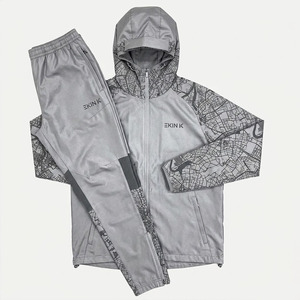 Conjunto Deportivo de 2 Piezas con Capucha, Reflectante, Color Gris Plateado Metálico, Unisex, Estilo Casual, Diseño Panther Map, para Correr, 2025 - Product Image 1