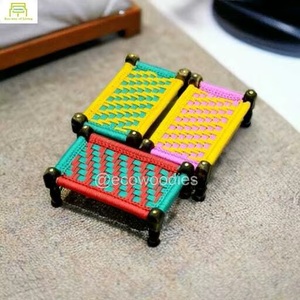 Handmade Modern <b>Stool</b> Colorful Woven Fabric Design Home Living Room Furniture Low Seat Ottoman Bone Inlay Console Ecowoodies - Product Image 4