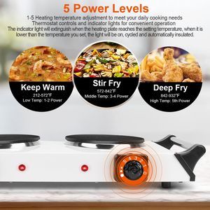 Portable Electric Dual Burner Hot Plate Stove 2000W Coil Heating 5 Temperature Adjustments for RV <b>Camping</b> & Countertop Use - Product Image 3