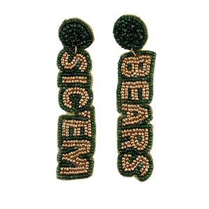 Pendientes Colgantes Hechos a Mano con Cuentas de Semillas Plateadas Verdes en Forma de Flor, Diseño Destacado para Aficionados de los Baylor Bears para el Día del Partido y el Tailgating - Product Image 1