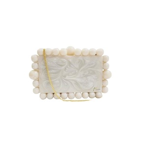 Blue Marbled Resin Clutch Bag With Beaded <b>Edges</b> Chain Strap Rectangle Shape <b>Plastic</b> Material Contemporary Design - Product Image 2