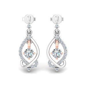 Pendientes Colgantes con Estilo de Broche, Oro Blanco Sólido de 14k, Pendientes de Diamantes Redondos con Corte Brillante, Diamantes Cultivados en Laboratorio, para Boda - Product Image 1