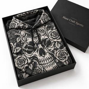 Sudadera con capucha para hombre con lavado ácido, estilo gótico con estampado de calavera y rosas, vintage, con bolsillo canguro - Product Image 6
