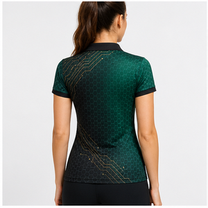 Custom Emerald <b>Black</b> Honeycomb Circuit Print <b>Womens</b> <b>Polo</b> <b>Shirt</b> Quick Dry Breathable Short Sleeve Golf Team Uniform WPS-0802 - Product Image 4