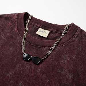 Camiseta Clásica para Hombre, Lavada, Estilo Vintage, Corte Regular, Tejido Grueso, 100% Poliéster, Rayas, Bordado, Tie-Dye en la Parte Delantera, Estilo Casual Urbano - Product Image 5